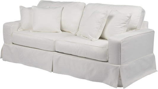 87" White Performance Fabric Americana Box Cushion Slipcovered Sofa
