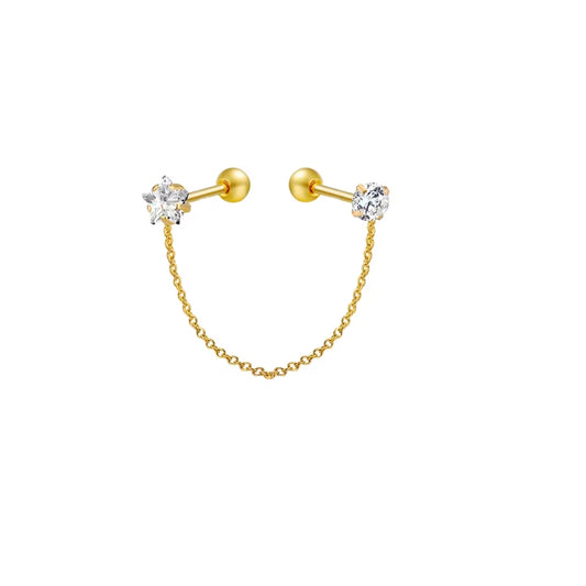 1Pc Surgcal Steel Tassel Zircon Ear Studs Non-Allergic Chain Tassel Earring Body Piercing Fashion Jewelry Body Jewelry