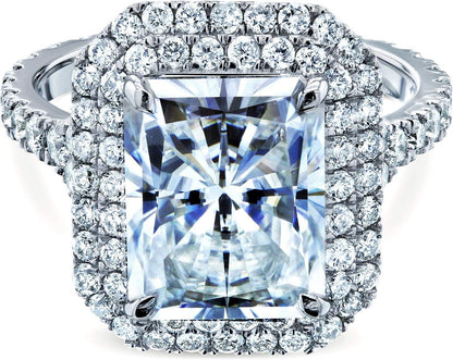 Large Radiant Double Halo Moissanite Ring (DEF/VS, GH/I)
