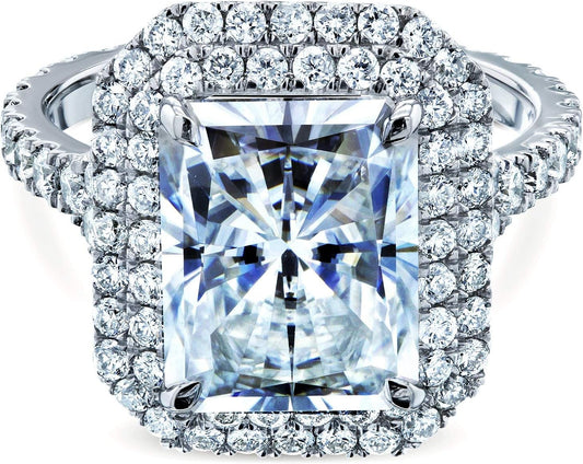 Large Radiant Double Halo Moissanite Ring (DEF/VS, GH/I)