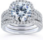 round Forever One D-F Moissanite Cushion Halo Bridal Wedding Set 4 1/3 CTW 14K White Gold 3 Piece Set