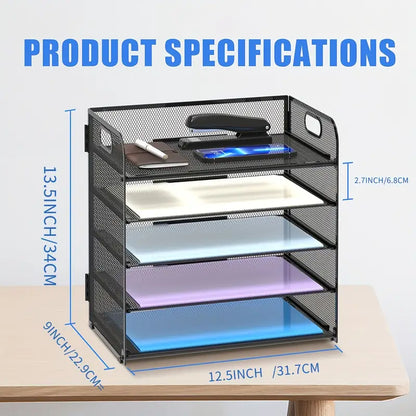 Black Mesh Desktop File Organizer - 5-Layer, Portable and Sleek Design-1