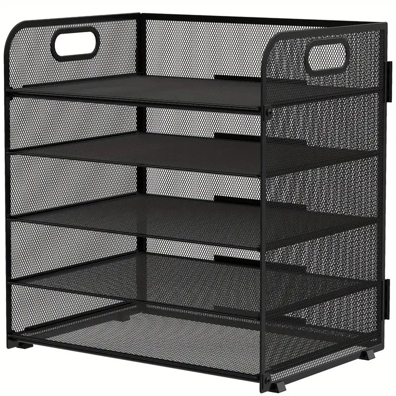 Black Mesh Desktop File Organizer - 5-Layer, Portable and Sleek Design-0