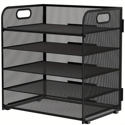 Black Mesh Desktop File Organizer - 5-Layer, Portable and Sleek Design-0