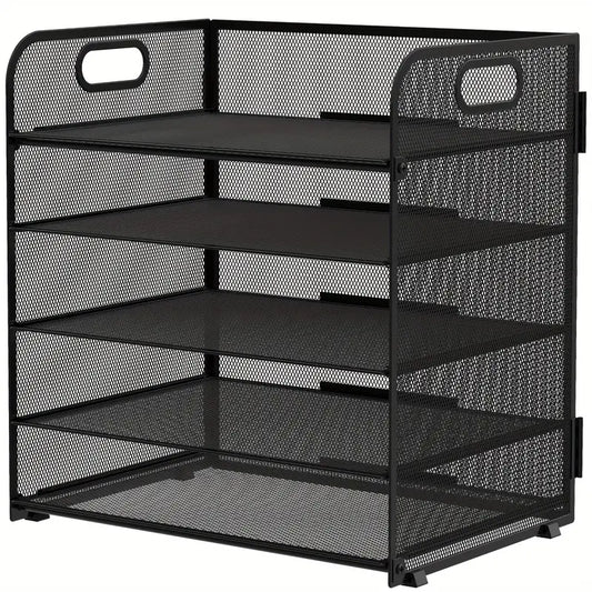 Black Mesh Desktop File Organizer - 5-Layer, Portable and Sleek Design-0
