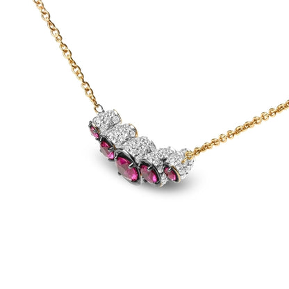 18K Rose Gold 3/4 Cttw Pave Diamonds and Graduated Red Ruby Gemstone