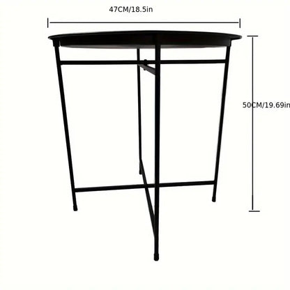 1 tier Black Round Coffee Table with Detachable Tray - Metal Edge Design-4