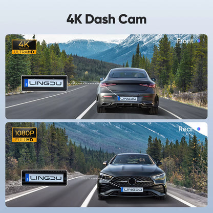 D600 4K Dash Cam Front and Rear, Free 64GB Card, Built-in 5G WiFi GPS Car Camera, Smart Voice Control, G-Sensor 24H Parking Mode, Loop Recording Night Vision, Max Up Support 128GB