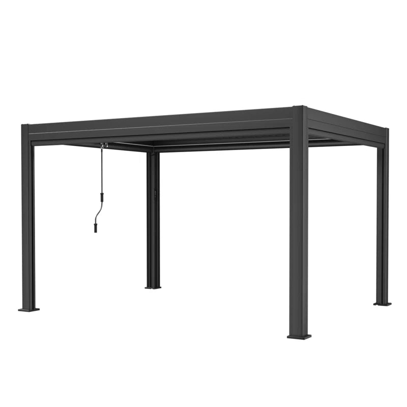 13 Ft. W X 10 Ft. D Outdoor Louvered Pergola with Auto Adjustable Aluminum Rainproof Roof & Auto Curtains, Patio Pergola with Light String & Remote Controller, Black