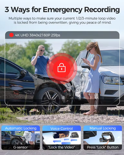 LINGDU 4K 3 Channel Wireless Dash Camera with Free 64GB Card,4K+1080P+1080P Front Inside and Rear Triple Car Camera,IR Night Vision, Voice Control,Build-in GPS 24H Parking Mode, Easy to Install（V630）