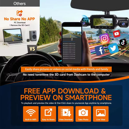 Dash Cam 4 Channel Front and Rear Inside, 360° Car Camera 4K UHD