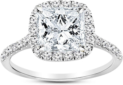 2.5 Carat Classic Lab 14K White Gold Synthetic Lab Grown Princess Classic IGI Certified Diamond Engagement Ring (2 Ct, H-I Color, VS1-VS2 Clarity Center)