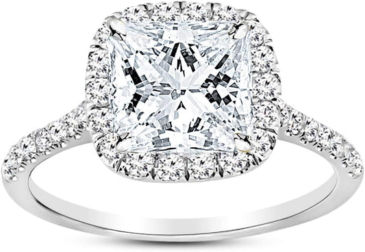2.5 Carat Classic Lab 14K White Gold Synthetic Lab Grown Princess Classic IGI Certified Diamond Engagement Ring (2 Ct, H-I Color, VS1-VS2 Clarity Center)