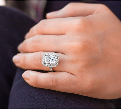 Large Radiant Double Halo Moissanite Ring (DEF/VS, GH/I)