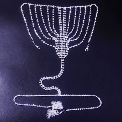 Sexy Body Chain Lingerie Red Crystal Thong Panties Jewelry for Women Silver Color Rhinestone Belly Waist Chain Body Jewelry Gift