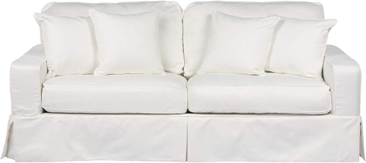 87" White Performance Fabric Americana Box Cushion Slipcovered Sofa