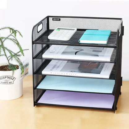 Black Mesh Desktop File Organizer - 5-Layer, Portable and Sleek Design-3