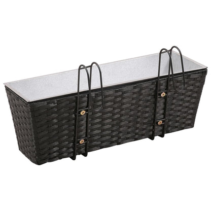 NNEVL Balcony Trapezoid Rattan Planter 2 pcs Black-3