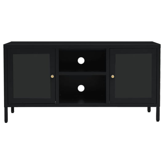 vidaXL TV Stand TV Console Sideboard TV Unit Home Media Unit Steel and Glass-0
