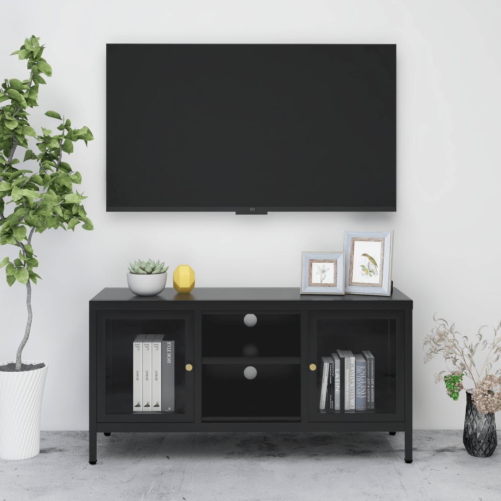 vidaXL TV Stand TV Console Sideboard TV Unit Home Media Unit Steel and Glass-6