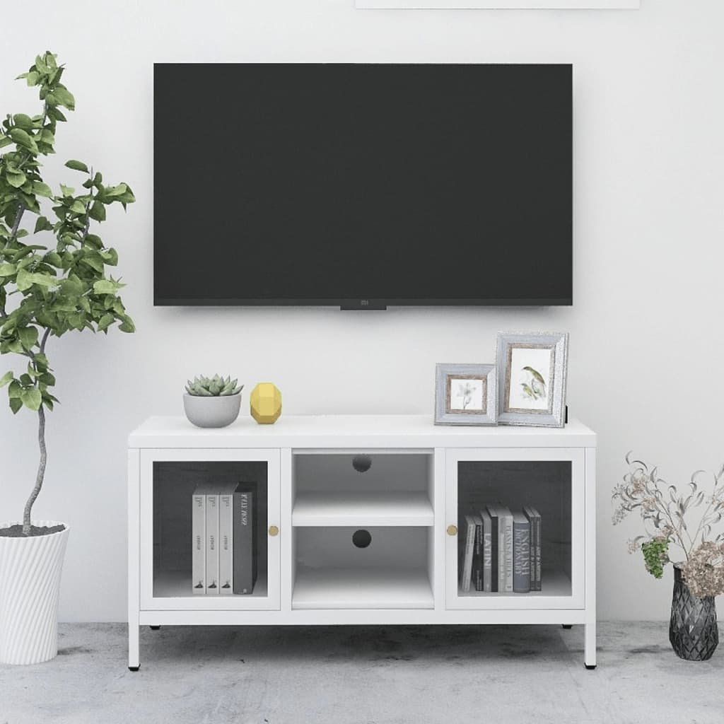 vidaXL TV Stand TV Console Sideboard TV Unit Home Media Unit Steel and Glass-7