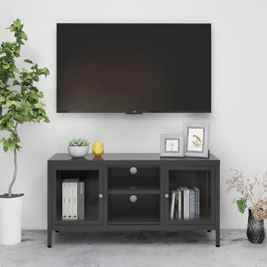 vidaXL TV Stand TV Console Sideboard TV Unit Home Media Unit Steel and Glass-5