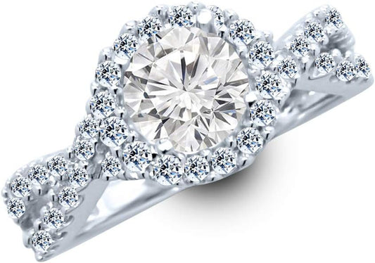 2 Carat Classic Lab Grown Synthetic round Classic Split Shank Halo IGI Certified Diamond Engagement Ring (1.5 Ct, H-I Color, VS1-VS2 Clarity Center)
