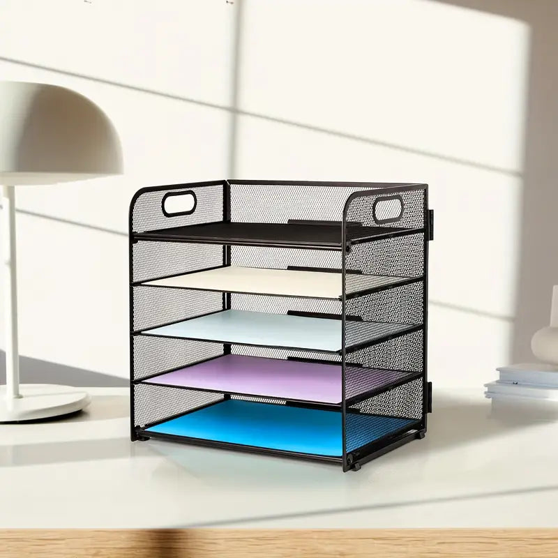 Black Mesh Desktop File Organizer - 5-Layer, Portable and Sleek Design-2