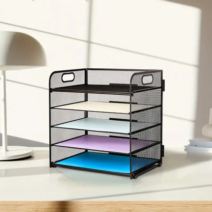 Black Mesh Desktop File Organizer - 5-Layer, Portable and Sleek Design-2