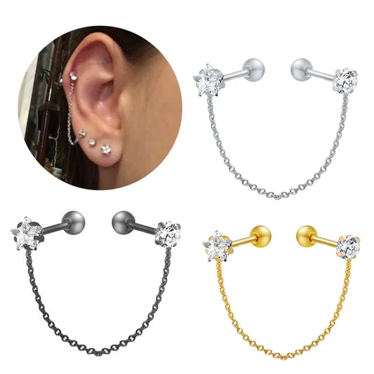 1Pc Surgcal Steel Tassel Zircon Ear Studs Non-Allergic Chain Tassel Earring Body Piercing Fashion Jewelry Body Jewelry