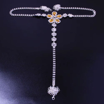 Sexy Body Chain Lingerie Red Crystal Thong Panties Jewelry for Women Silver Color Rhinestone Belly Waist Chain Body Jewelry Gift
