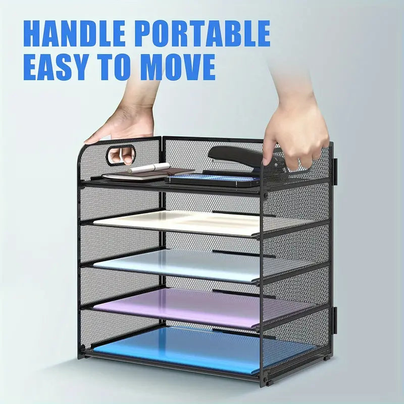 Black Mesh Desktop File Organizer - 5-Layer, Portable and Sleek Design-4