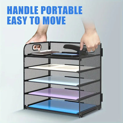 Black Mesh Desktop File Organizer - 5-Layer, Portable and Sleek Design-4