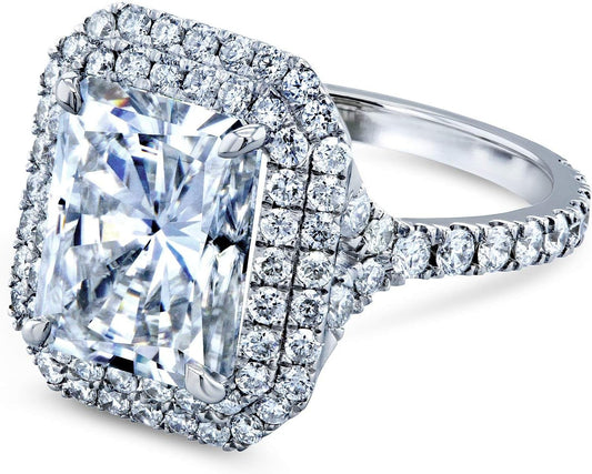 Large Radiant Double Halo Moissanite Ring (DEF/VS, GH/I)