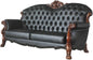 Dresden Faux Leather Tufted Sofa with 5 Pillows in Black and Cherry Oak