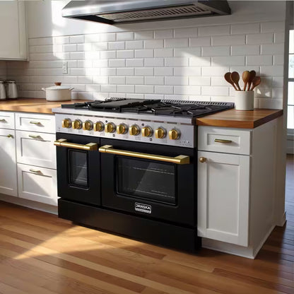 Professional Series 48 In., 8-Burners, Freestanding, 6.7 Cu. Ft. Double Oven Gas Range with Griddle in Matte Black