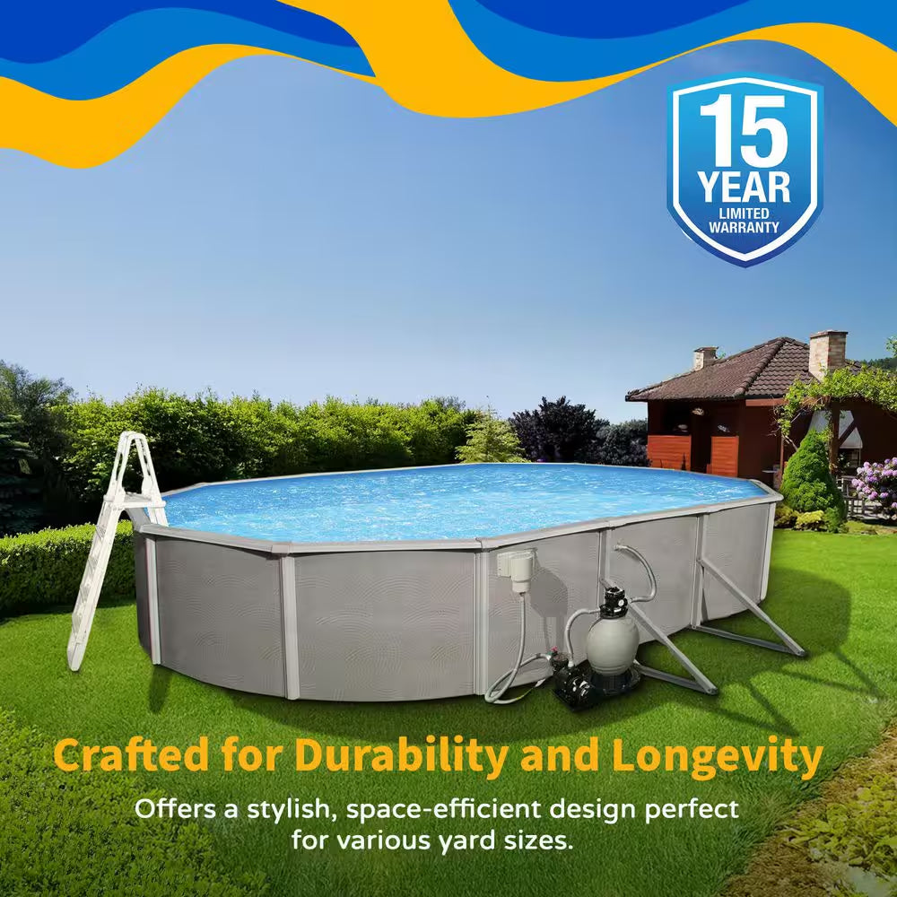 Belize 15 Ft. X 30 Ft. Oval X 52 In. Deep Metal Wall above Ground Pool Package with 6 In. Top Rail