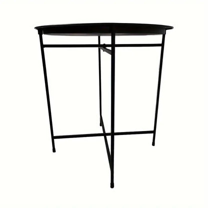 1 tier Black Round Coffee Table with Detachable Tray - Metal Edge Design-0
