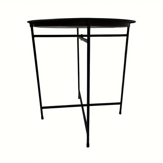 1 tier Black Round Coffee Table with Detachable Tray - Metal Edge Design-0