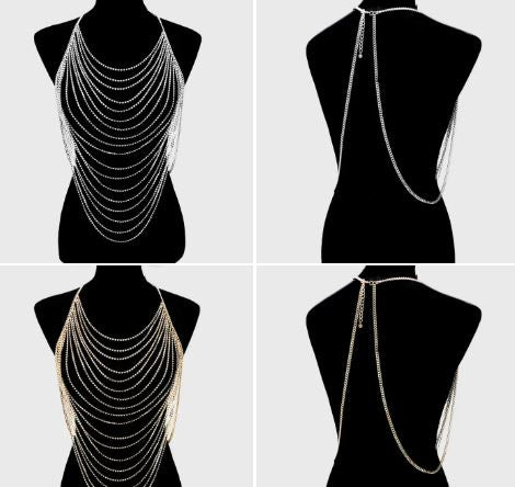 Draped Crystal Rhinestone Pave Bib Body Chain Necklace
