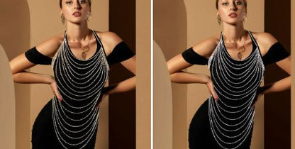 Draped Crystal Rhinestone Pave Bib Body Chain Necklace