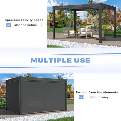 13 Ft. W X 10 Ft. D Outdoor Louvered Pergola with Auto Adjustable Aluminum Rainproof Roof & Auto Curtains, Patio Pergola with Light String & Remote Controller, Black