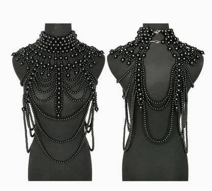 Faux Pearls Statement Bib Full Body Cover Chain