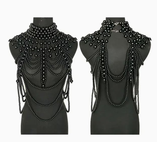 Faux Pearls Statement Bib Full Body Cover Chain