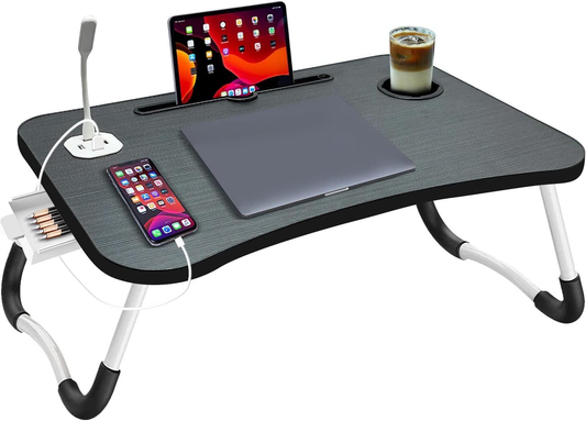 Laptop Desk Bed Table Tray Folding Breakfast Table Portable Lap Standing Desk Notebook Stand Reading Holder for Bed/Sofa Large Lap Desk with USB-Charger and Cup-Holder-0
