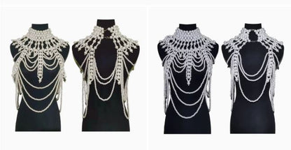 Faux Pearls Statement Bib Full Body Cover Chain