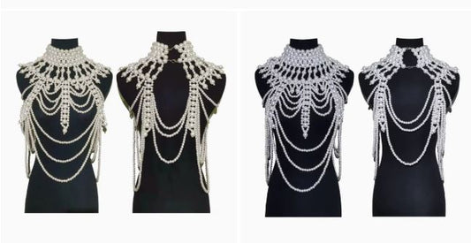 Faux Pearls Statement Bib Full Body Cover Chain