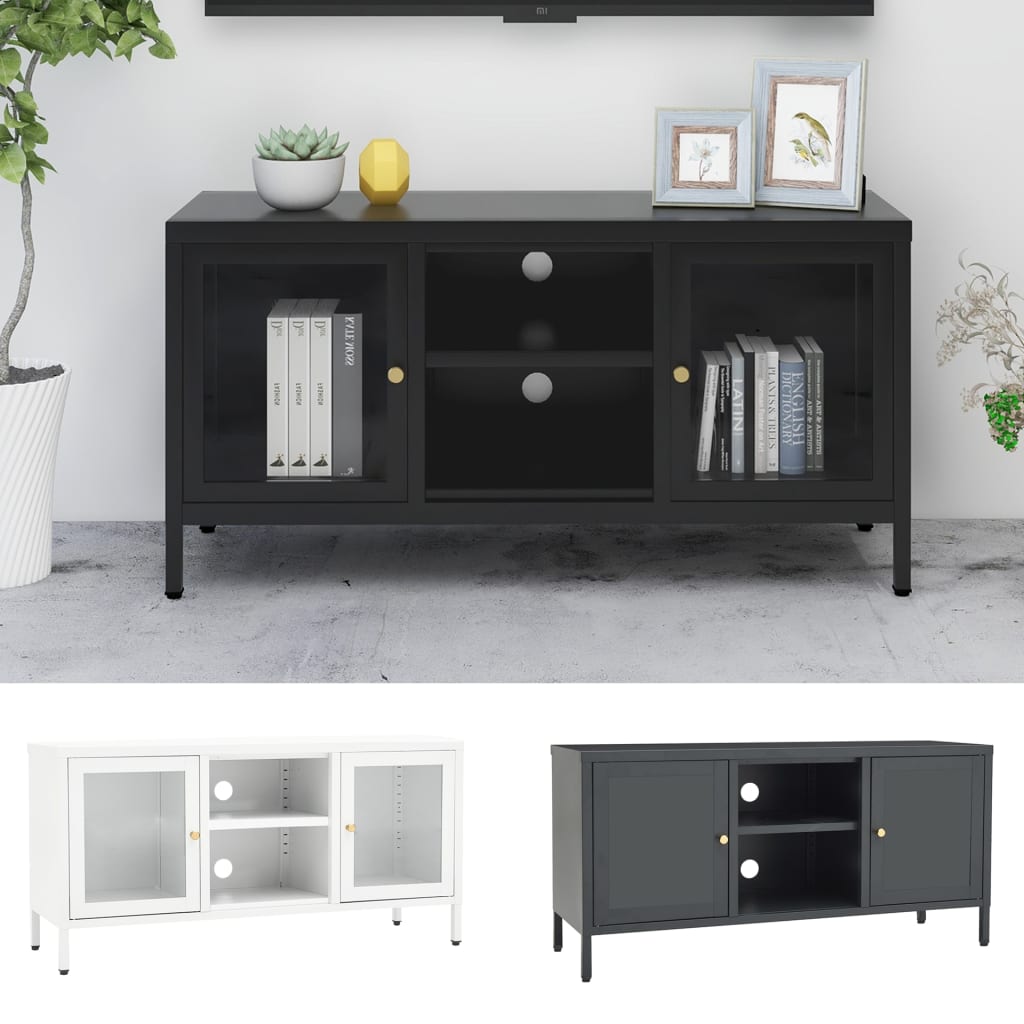 vidaXL TV Stand TV Console Sideboard TV Unit Home Media Unit Steel and Glass-4
